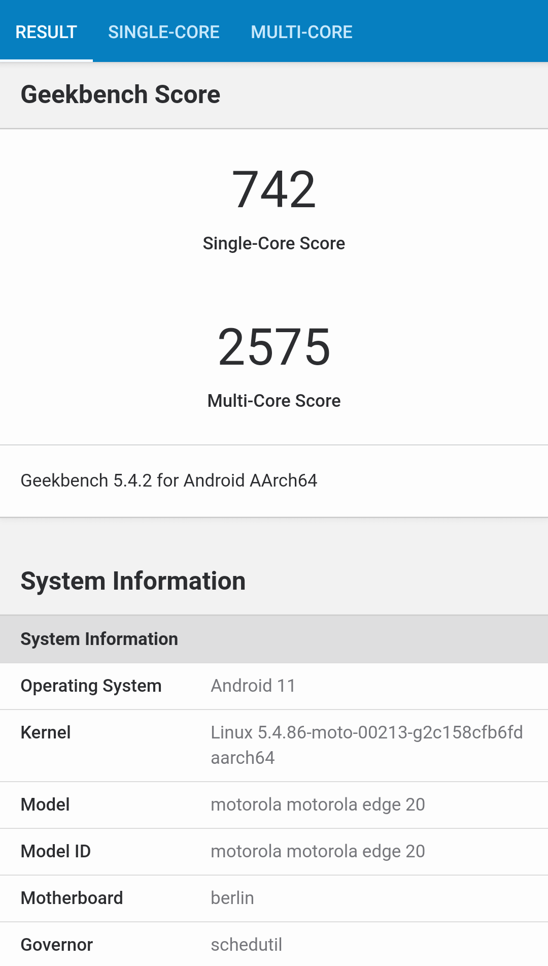 motorola edge 20 geekbench