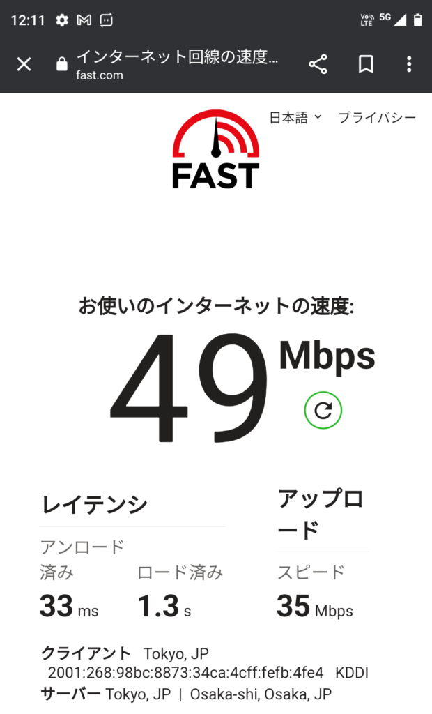 UQモバイルお昼の通信速度