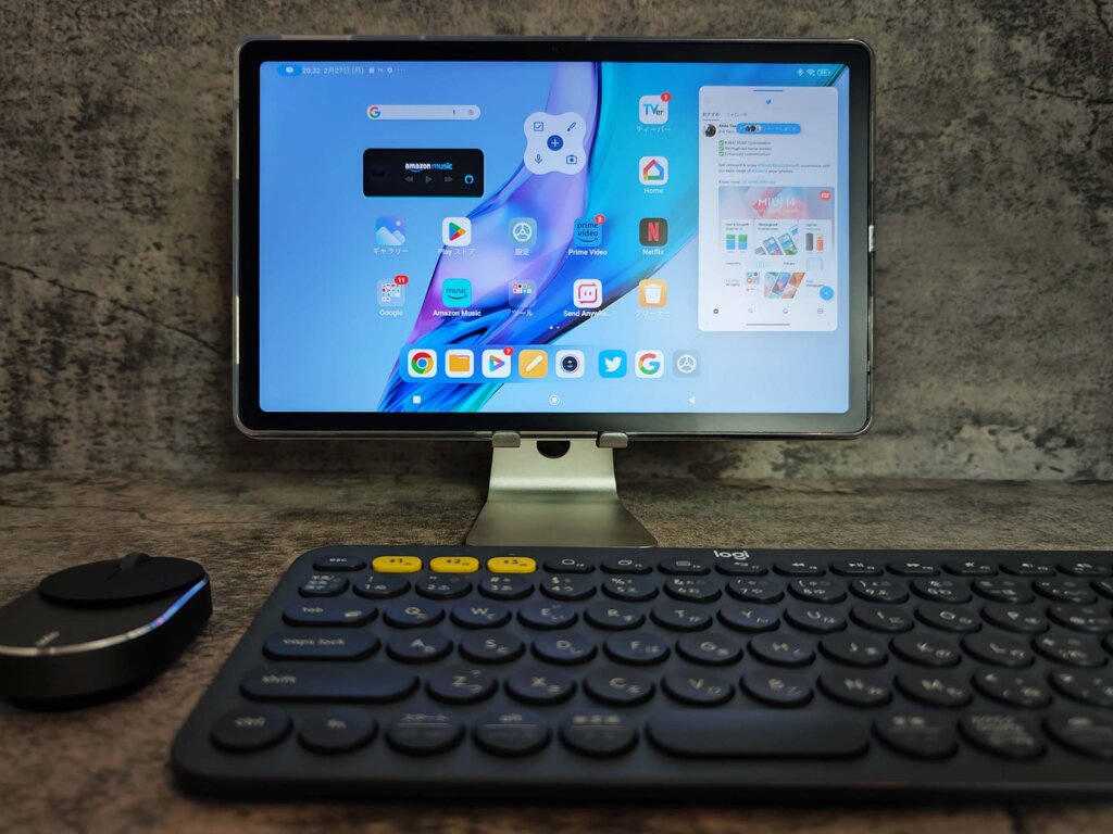 The tablet (Redmi Pad) supports horizontal screen display. Adding a Bluetooth mouse and keyboard greatly improves operability